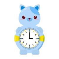 reloj mecánico redondo para niños con un gato. tiempo de los niños. mira a los niños. reloj para niños vector