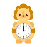 reloj mecánico redondo para niños con un león. tiempo de los niños. mira a los niños. reloj para niños vector
