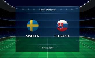 Sweden vs Slovakia football scoreboard. Broadcast graphic soccer vector