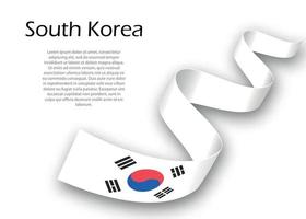 Waving ribbon or banner with flag of South Korea. Template for i vector