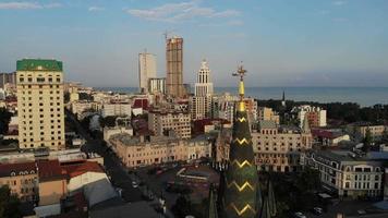 Batumi, Georgia, 2022 - aerial scenic view popular tourist destination Batumi summer resort landmarks. Astrological tower, europe square, casino buildings and hotels video