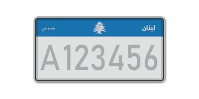 Car number plate . Vehicle registration license of Lebanon. With vector