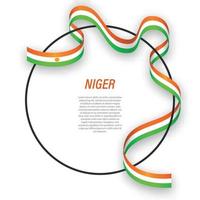 Waving ribbon flag of Niger on circle frame. Template for indepe vector