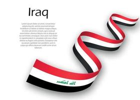 Waving ribbon or banner with flag of Iraq. Template for independ vector