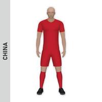 3D realistic soccer player mockup. China Football Team Kit templ vector