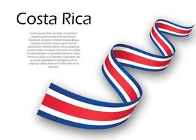 Waving ribbon or banner with flag of Costa Rica. Template for in vector