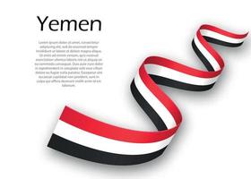 Waving ribbon or banner with flag of Yemen. Template for indepen vector