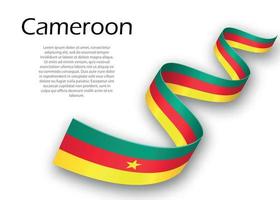 Waving ribbon or banner with flag of Cameroon. Template for inde vector