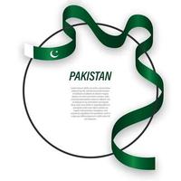 Waving ribbon flag of Pakistan on circle frame. Template for ind vector