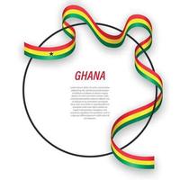 Waving ribbon flag of Ghana on circle frame. Template for indepe vector