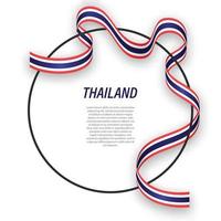 Waving ribbon flag of Thailand on circle frame. Template for ind vector