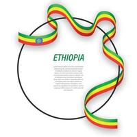 Waving ribbon flag of Ethiopia on circle frame. Template for ind vector