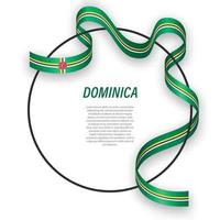 Waving ribbon flag of Dominica on circle frame. Template for ind vector