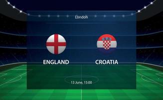 England vs Croatia football scoreboard. Broadcast graphic soccer vector