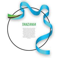 Waving ribbon flag of Tanzania on circle frame. Template for ind vector