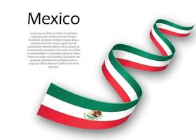 Waving ribbon or banner with flag of Mexico. Template for indepe vector