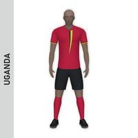 3D realistic soccer player mockup. Uganda Football Team Kit temp vector