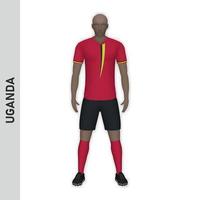 3D realistic soccer player mockup. Uganda Football Team Kit temp vector