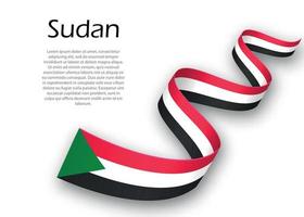 Waving ribbon or banner with flag of Sudan. Template for indepen vector