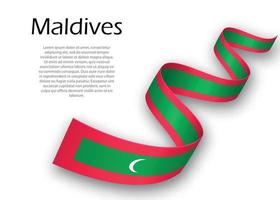 Waving ribbon or banner with flag of Maldives. Template for inde vector