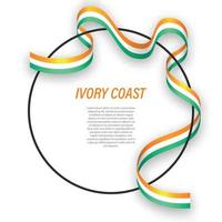 Waving ribbon flag of Ivory Coast on circle frame. Template for vector