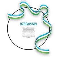 Waving ribbon flag of Uzbekistan on circle frame. Template for i vector