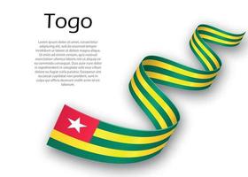 Waving ribbon or banner with flag of Togo. Template for independ vector