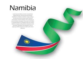 Waving ribbon or banner with flag of Namibia. Template for indep vector