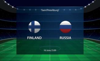 Finland vs Russia football scoreboard. Broadcast graphic soccer vector