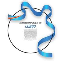 Waving ribbon flag of DR Congo on circle frame. Template for ind vector