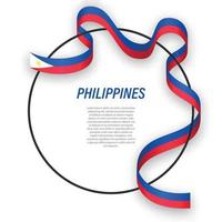 Waving ribbon flag of Philippines on circle frame. Template for vector