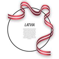 Waving ribbon flag of Latvia on circle frame. Template for indep vector