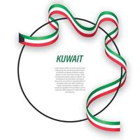 Waving ribbon flag of Kuwait on circle frame. Template for indep vector