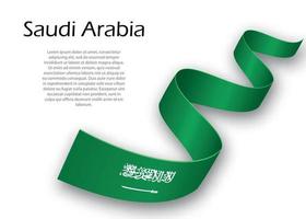 Waving ribbon or banner with flag of Saudi Arabia. Template for vector