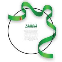 Waving ribbon flag of Zambia on circle frame. Template for indep vector