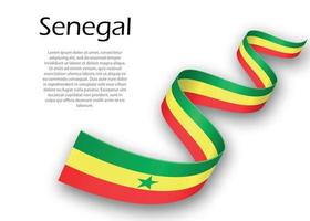 Waving ribbon or banner with flag of Senegal. Template for indep vector