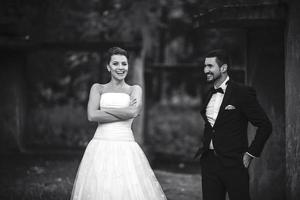 bride and groom having fun photo