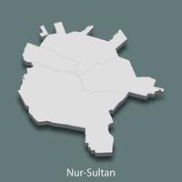 3d isometric map of Nur-Sultan is a city of Kazakhstan vector