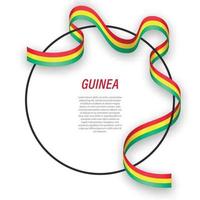 Waving ribbon flag of Guinea on circle frame. Template for indep vector