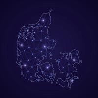 Digital network map of Denmark. Abstract connect line and dot vector