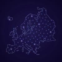 Digital network map of Europe. Abstract connect line and dot vector