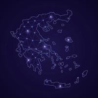 Digital network map of Greece. Abstract connect line and dot vector