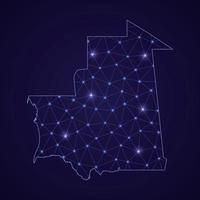 Digital network map of Mauritania. Abstract connect line and dot vector