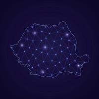 Digital network map of Romania. Abstract connect line and dot vector