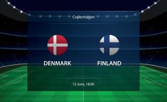 Denmark vs Finland football scoreboard. Broadcast graphic soccer vector