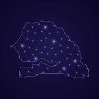 Digital network map of Senegal. Abstract connect line and dot vector