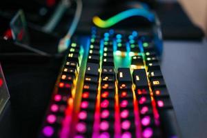 Multicolored backlight focus on windows keyboard. K photo