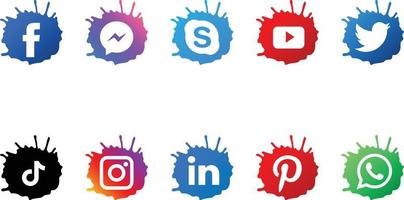 logotipos de redes sociales en salpicaduras de pintura vector