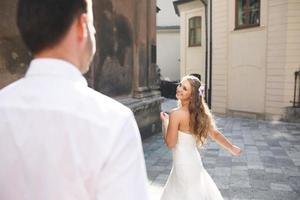 Married couple on wedding day photo