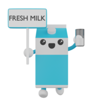 personagem de desenho animado de caixa de leite azul e branco isolado 3d png